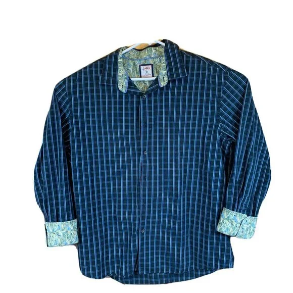 J Garcia Mens Long Sleeve Flip Cuff Cotton Multicolor Button Up Shirt SZ Large - Picture 1 of 5